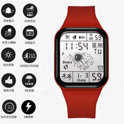 Fashion Digital Watch for Men Women Kids Spaceman Sweaterproof Sport Watches Multifunction Clock Student Electronic Wristwatch