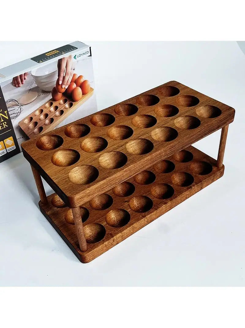Real Wood Double Layer Egg Tray Kitchen Desktop Storage Rack Household Organizer Display Shelf Multi-Purpose Storage Solution