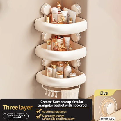 Wall-Mounted Suction Cup Bathroom Corner Storage Shelf – No-Drill Triangle Organizer Rack for Shower, Toilet & Washstand