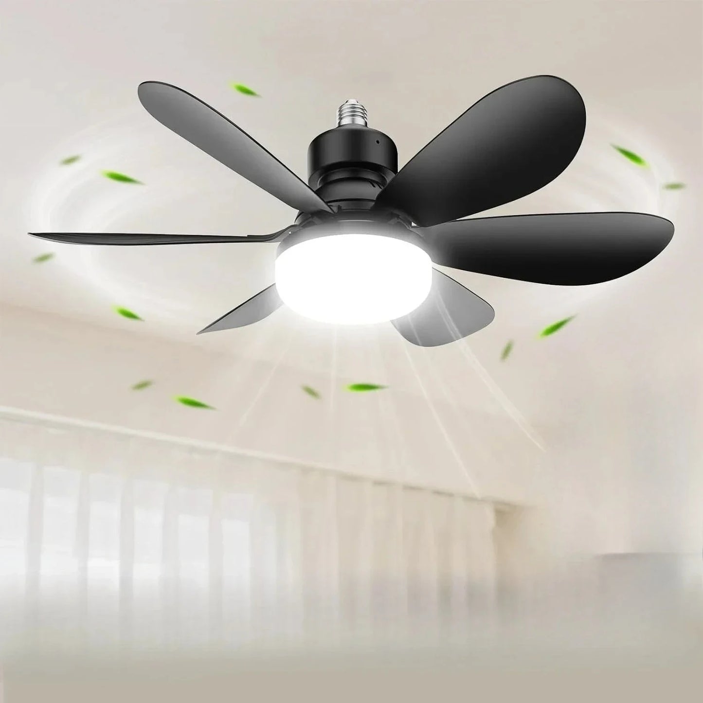 Cordless Light Socket Fan for Kitchen Bedroom Small Room LED Socket Fan Light with Remote Small Ceiling Fan with Light