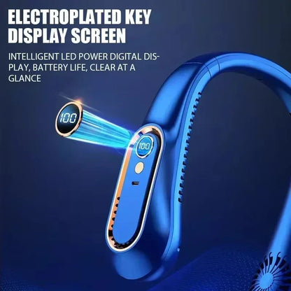 Hanging neck style leafless portable USB charging air cooler comes with 5-speed adjustment and LED display