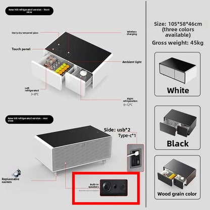 Home Smart Furniture 93L Refrigerator Modern Table Smart Coffee Table with 2 USB Ports Wireless Phone Charging Coffee Tables