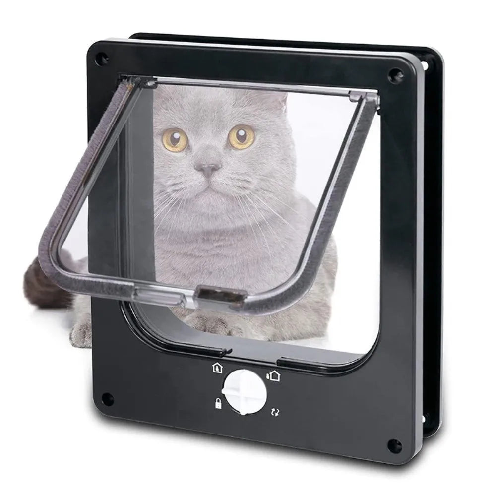 4 Ways Locking Cat Flap Door with Security Lock ABS Easy Installation Self-Closing Pet Door Turn Knob Weatherproof Dog Flap Door