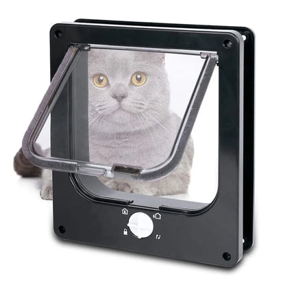 4 Ways Locking Cat Flap Door with Security Lock ABS Easy Installation Self-Closing Pet Door Turn Knob Weatherproof Dog Flap Door