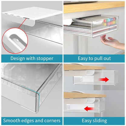 Universal No-Drill Under-Desk Drawer | Adhesive, Hidden Storage Organizer for Office or Home with Large Capacity