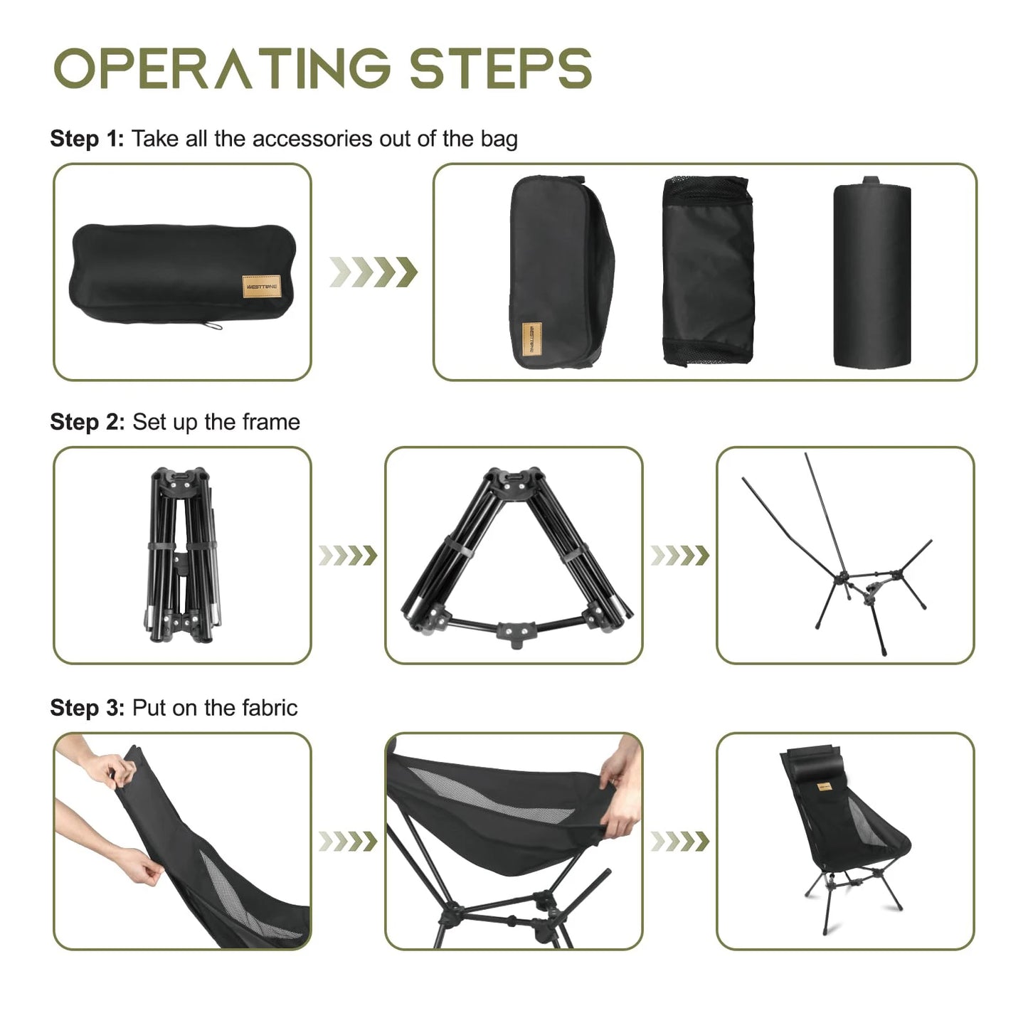 WESTTUNE Lightweight Folding High Back Camping Chair with Head Support Portable Compact Outdoor Travel Picnic Beach Longue Chair