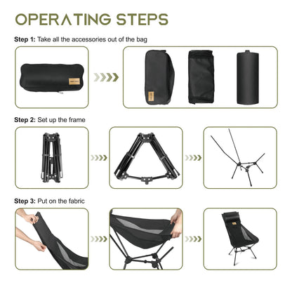 WESTTUNE Lightweight Folding High Back Camping Chair with Head Support Portable Compact Outdoor Travel Picnic Beach Longue Chair