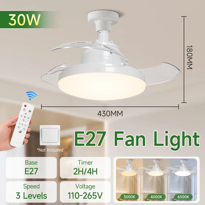 72W Ceiling Fan Ceiling Light 85-265V Ceiling Fans with Light and Remote 3 Colors Dimmable Ceiling Lamps for Living Room Bedroom