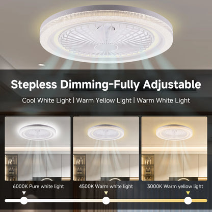 49x49cm Modern Ceiling Fan with Light 6 Speeds Reversible Low Profile Ceiling Fan Light 3CCT LED Dimmable Flush Mount Ceiling Fans with Lights Timing Ceiling Fans Light with Remote for Living Room Kitchen Bedroom And Office