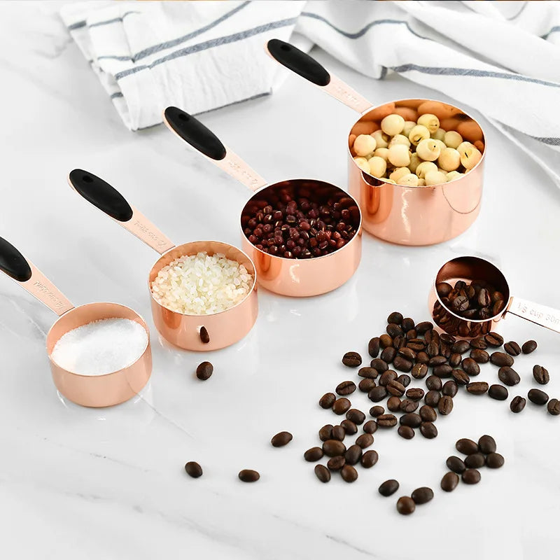 5/10pcs Kitchen Stainless Steel Silicone Measuring Cups Spoons Set for Accurate Baking and Cooking Grain Dessert Coffee Spoons