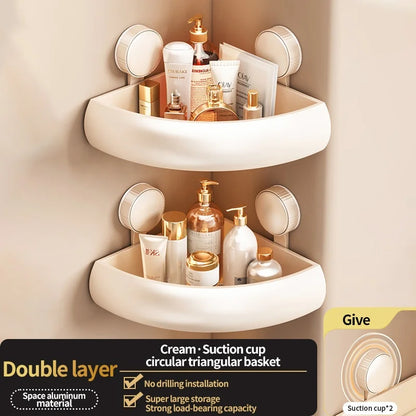 Wall-Mounted Suction Cup Bathroom Corner Storage Shelf – No-Drill Triangle Organizer Rack for Shower, Toilet & Washstand