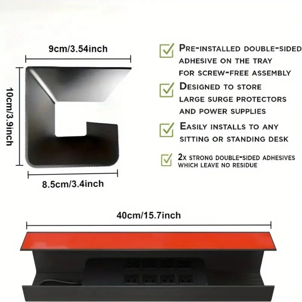 PVC Under Desk Cable Management Tray Large Capacity Easy Installation No Punch Cable Organizer Adhesive Mount Minimalist Design