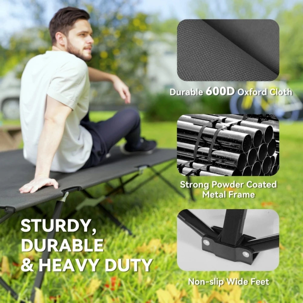 Outsunny Double Camping Cot Bed with Carry Bag, Foldable Heavy Duty Sleeping Cot for Two Adults, Portable Outdoor Travel Bed with Steel Frame, Charcoal Grey
