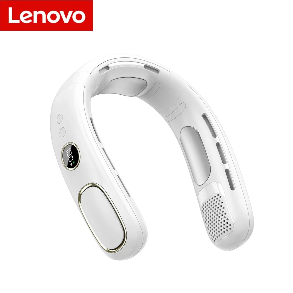 Lenovo Portable Neck Fan Mini Neck Cooler Bladeless Hanging Neck Fan 4000mah Usb Rechargeable IceCooling Fan Led Digital Display