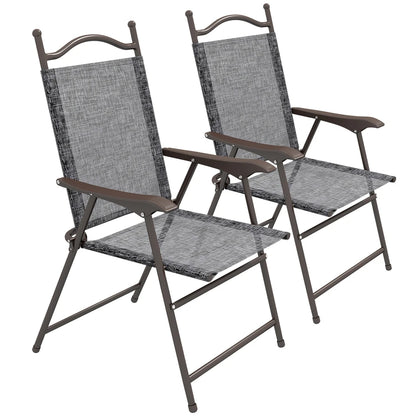 Portable Folding Camping Chairs With Armrests, High Back Breathable Mesh Outdoor Garden Chair Set, Foldable Space-Saving Patio Yard Leisure Chairs