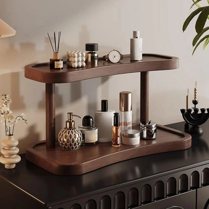 2-layer Desktop Shelf For Makeup 2-Tier Mug Holders Tabletop Tea Set Holder Wooden Perfume Display Organizer Storage Rack