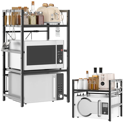 Expandable Microwave Shelf, 1 or 2 Tier Microwave oven Rack Stand Storage Holder Kitchen Corner Shelf Desktop Printer Shelf Rack