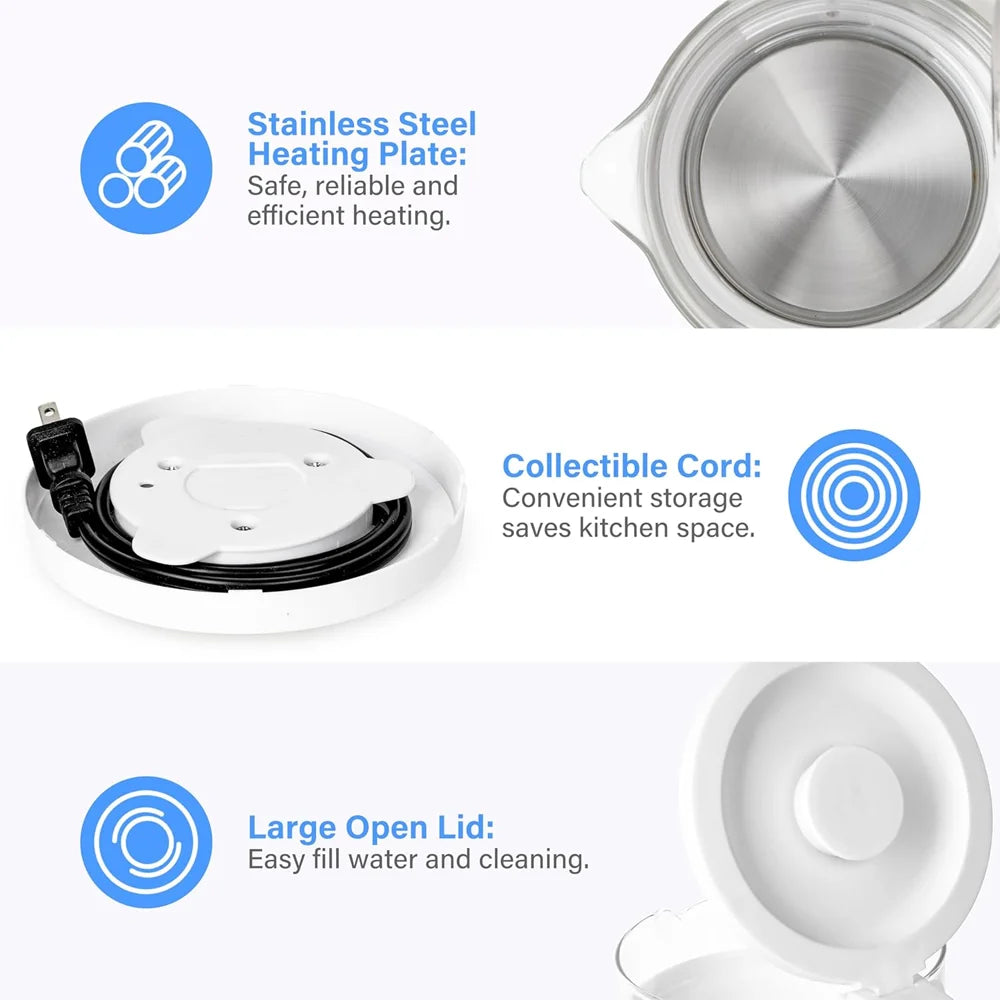 1.8L Electric Kettle 1500W Water Boiler Pot Tea Stainless Steel Kettle Auto Shut-Off Electric Kettle Home Kitchen Water Heater UK Plug
