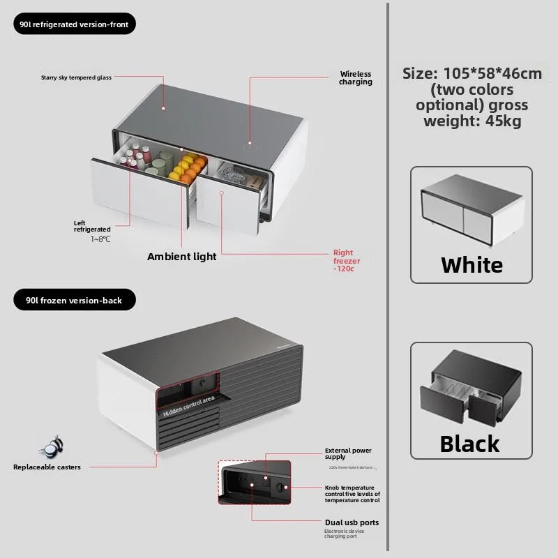 Home Smart Furniture 93L Refrigerator Modern Table Smart Coffee Table with 2 USB Ports Wireless Phone Charging Coffee Tables