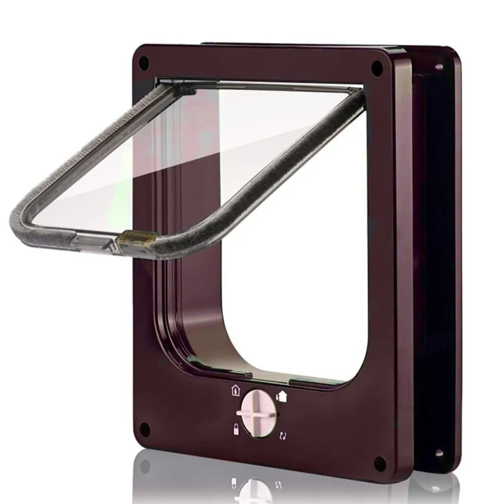 4 Ways Locking Cat Flap Door with Security Lock ABS Easy Installation Self-Closing Pet Door Turn Knob Weatherproof Dog Flap Door