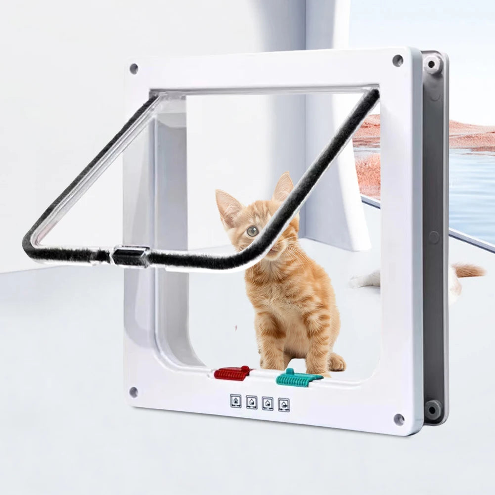Cat Flap Door with 4 Way Security Lock Puppy Kitten Safety Pet Door ABS Plastic Small Pet Gate Pet Door and Sliding Door