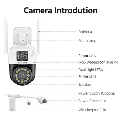 ANNKE 3+3MP Dual-Lens PT Security Camera Wireless WiFi Outdoor IP Camera with Two-Way Audio Human Detection, Auto Tracking, Dual-Color Night Vision, Red & Blue Light Alarm, IP66 Waterproof