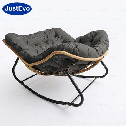 JustEvo Oversized Patio Rocking Chair with Thick Cushion, PE Wicker Outdoor Lounge Chair, Sturdy Metal Frame Garden Seating for Garden, Balcony, and Porch