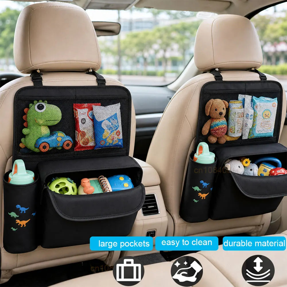 Car Seat Storage Bag Multifunctional Car Backseat Organizer 4-Pocket Wear-Resistant Tissue/Cup Holder Waterproof Anti-Kick Pad