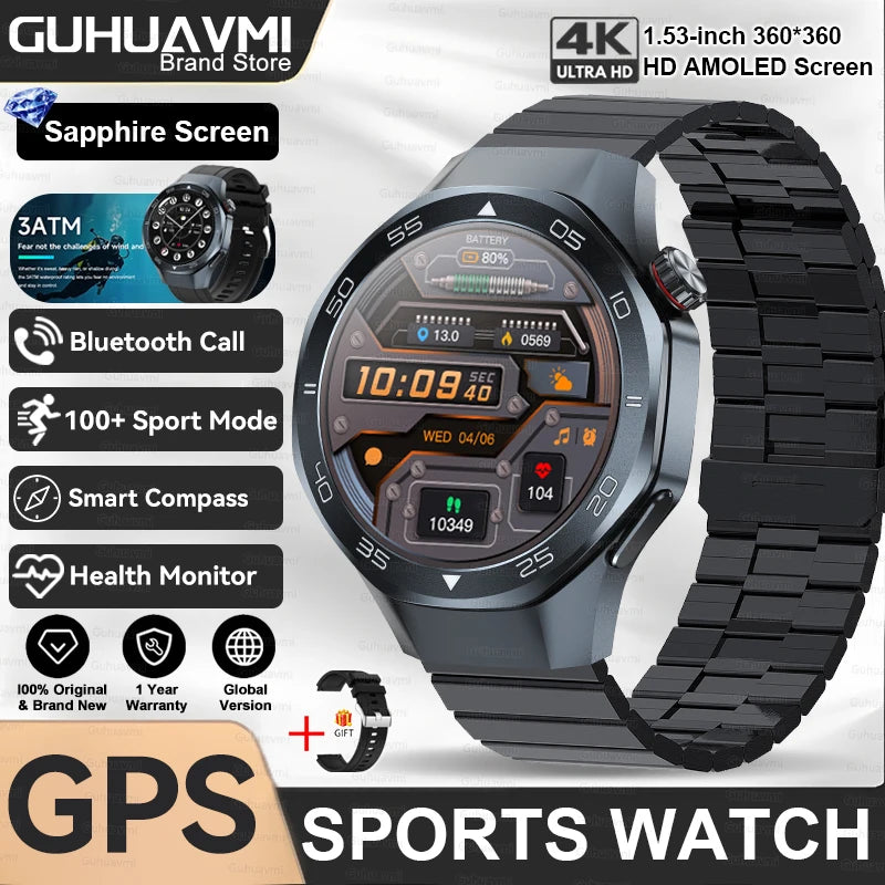 2026New Luxury Mens GPS Motion Smart Watch Military Wristwatch Waterproof Compass Altimeter Man Electron Sports Business Watches