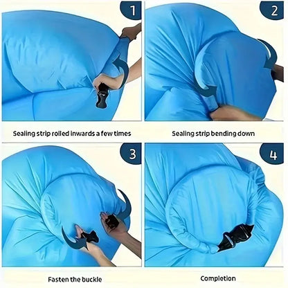 Portable Folding Single Air Sofa Outdoor Fast Inflatable Sofa Bed No Air Pump Required Beach Sleeping Bag Camping Picnic Partner