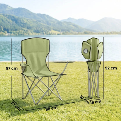 2-Pack Portable Folding Camping Chairs with Cup Holders & Carry Bag – Green Outdoor Camp Chairs for Beach, Picnic, Garden & Sports Events
