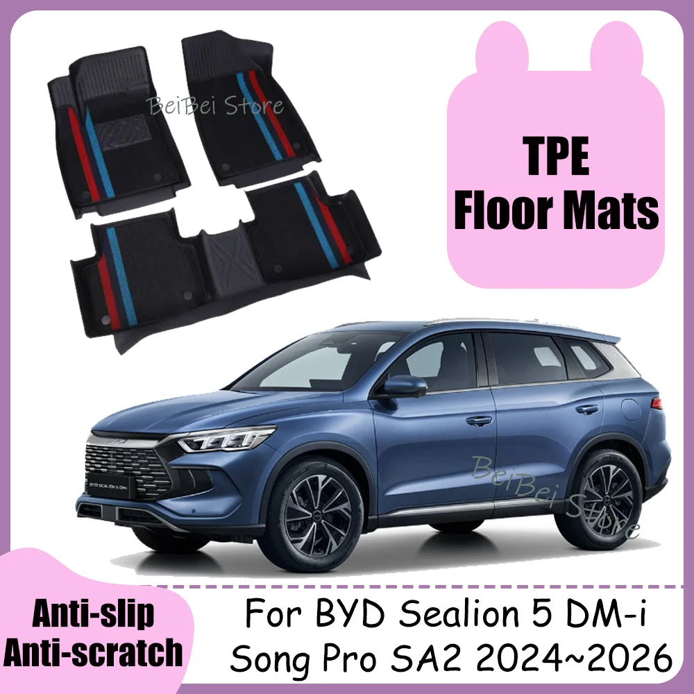 For BYD Song Pro Sealion 5 DM-i SA2 2024~2026 2025 LHD Car TPE Floor Mats Waterproof Carpets Anti-scratch Interior Accessories