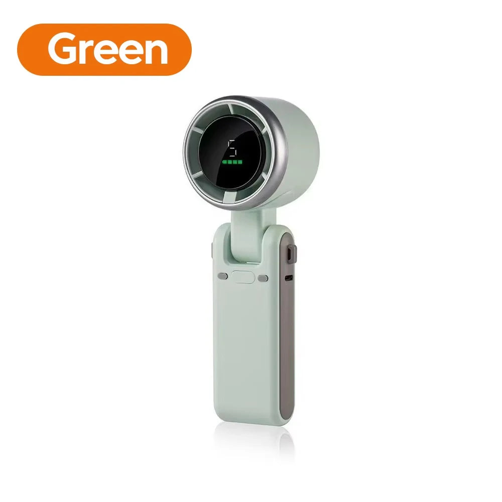Handheld Folding Fan Type-C Charge Ports Portable Desktop 5level Wind Speed Adjustment Digital Display Electric Fan With Lanyard