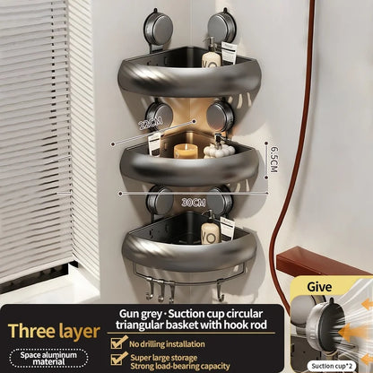 Wall-Mounted Suction Cup Bathroom Corner Storage Shelf – No-Drill Triangle Organizer Rack for Shower, Toilet & Washstand