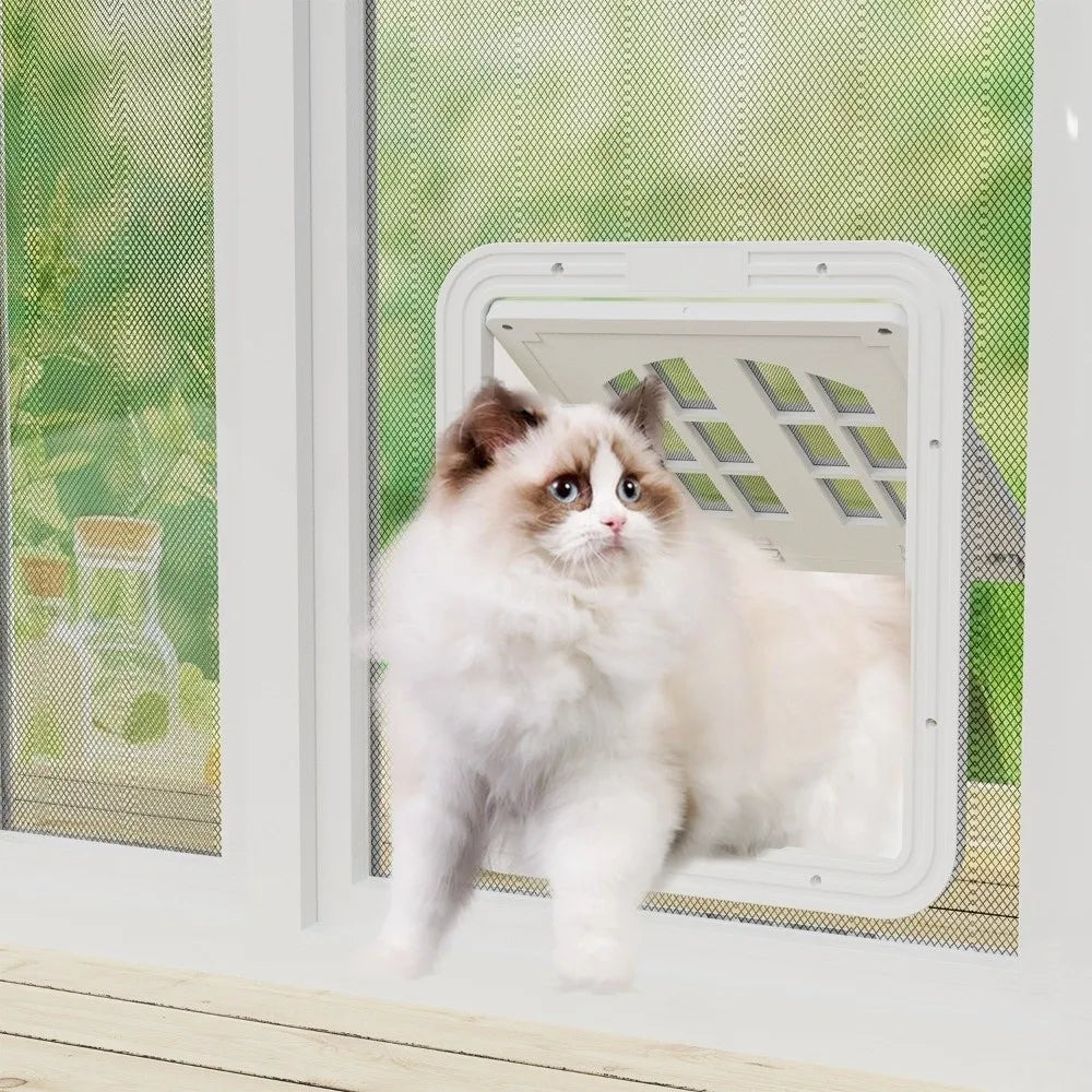 Self-Closing Dog Screen Door Magnetic Flap Reinforced Pet Lockable Screen Door 4 Entry Ways Heavy Duty Cat Door Hole