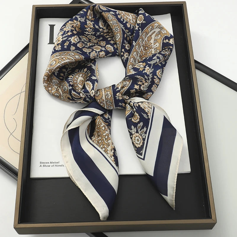 60Colors Luxury Scarf Women 70*70Cm Silk Feel Square Hair Wrapping Foulard Satin Shawl Big Size Head Bandana Hijab Handkerchief