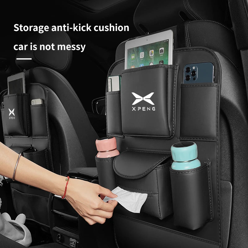 For XPeng P7 G6 G7 Car Seat Organizer Back Multi-pocket Storage Bag Rear Anti-wear Backrest Protection Anti-kick Pad Accessories