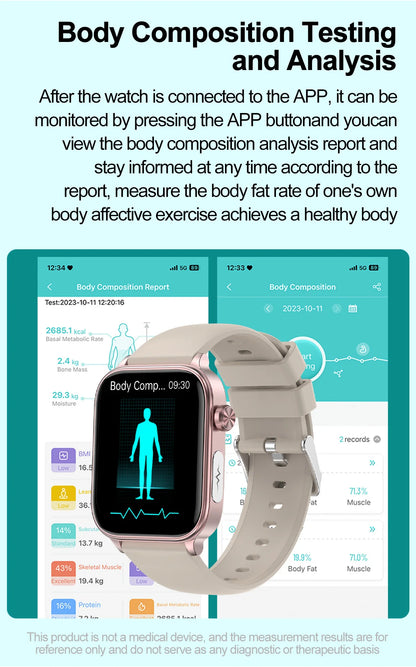 2025 New AI Diagnosis Blood Lipids Uric Acid Body composition Test Smart Watch For Men ECG+PPG Bluetooth Call Health Smartwatch