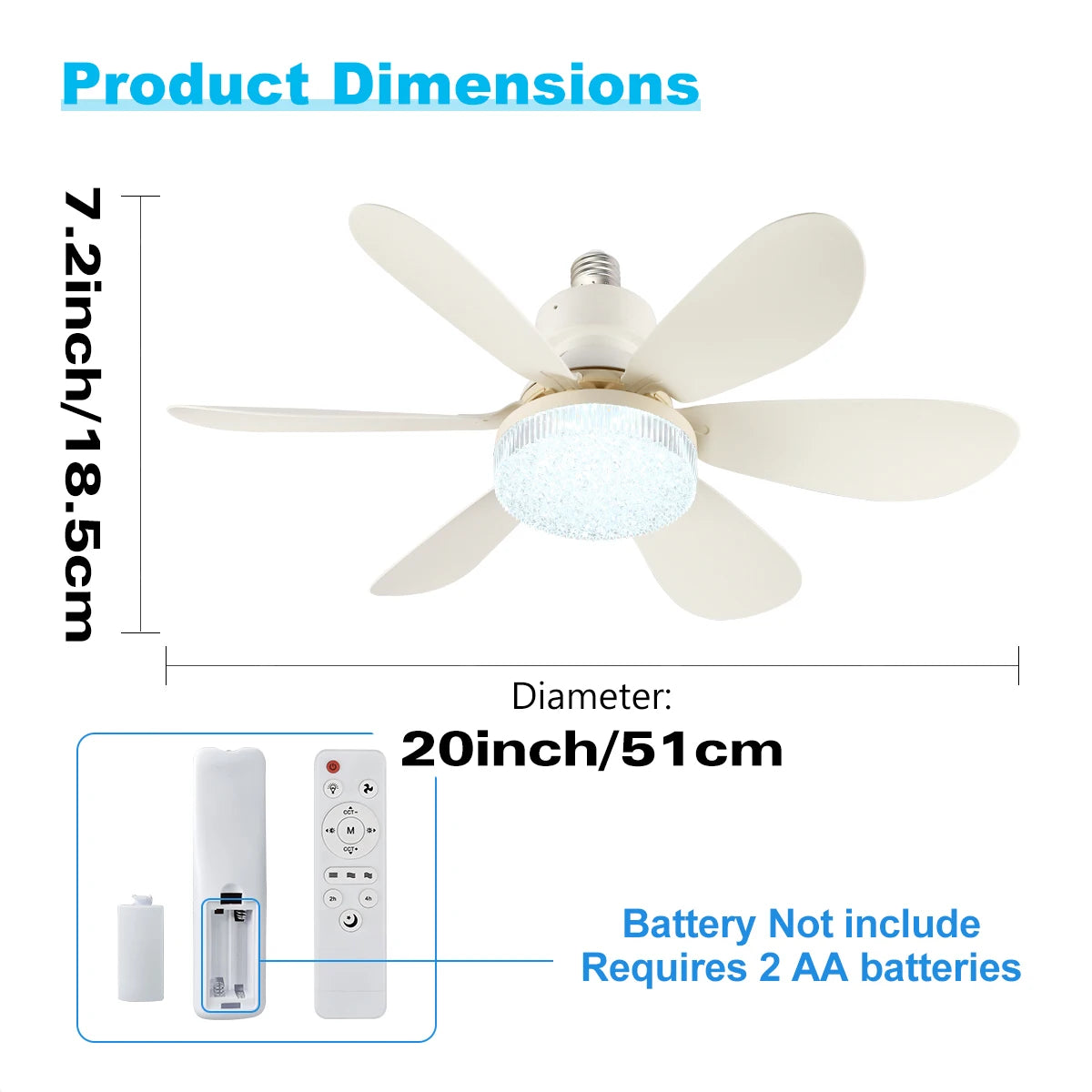 Cordless Light Socket Fan for Kitchen Bedroom Small Room LED Socket Fan Light with Remote Small Ceiling Fan with Light