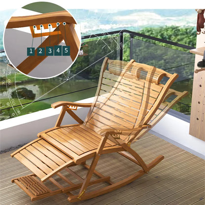 Portable bamboo rocking chair foldable lounge chair outdoor terrace garden leisure rocking chair lunch break lounge chair