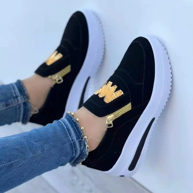Women's Sneakers Platform Shoes Side Zipper M Printed Women Vulcanized Shoes Lightweight Casual Shoe Plus Size 43 Women Shoes