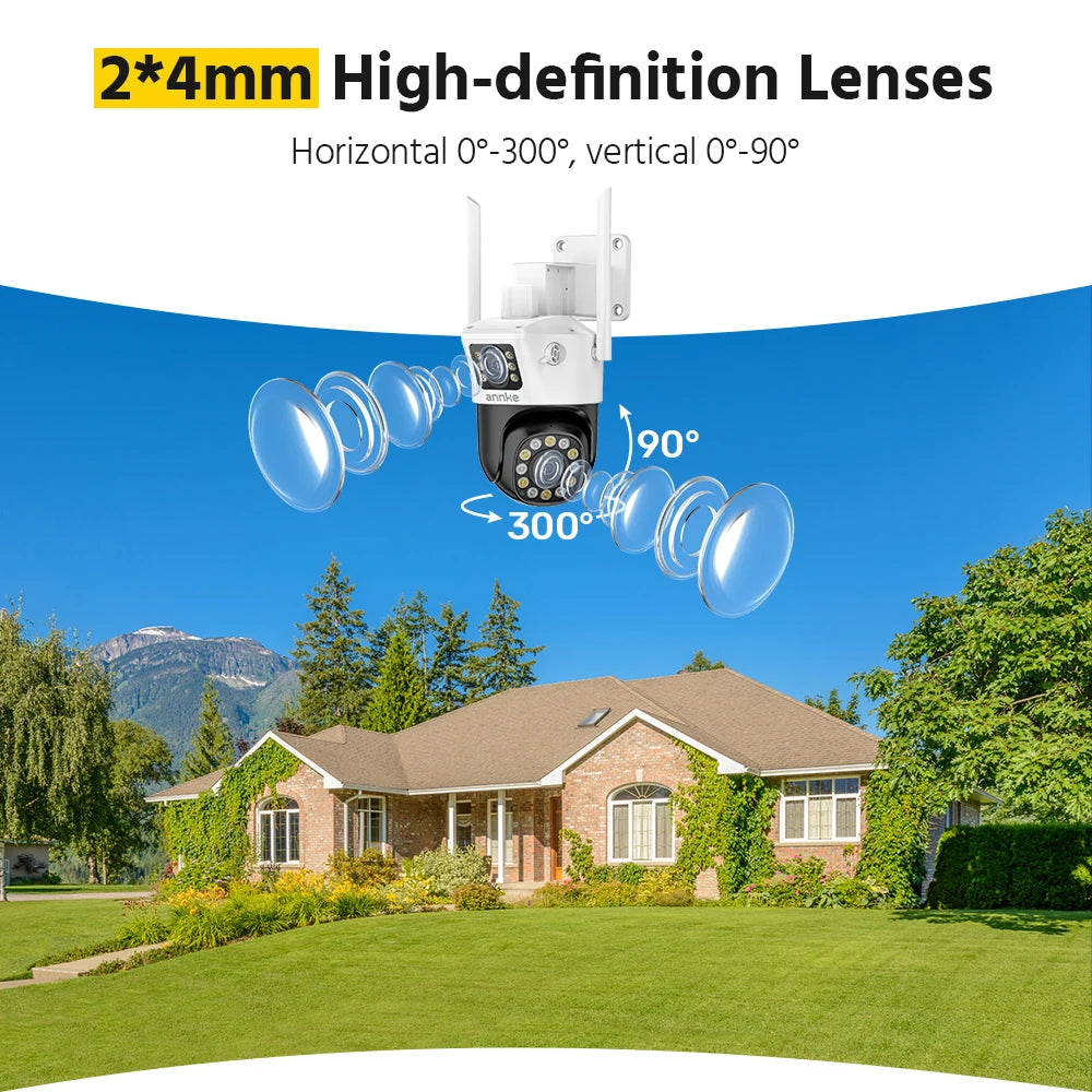 ANNKE 3+3MP Dual-Lens PT Security Camera Wireless WiFi Outdoor IP Camera with Two-Way Audio Human Detection, Auto Tracking, Dual-Color Night Vision, Red & Blue Light Alarm, IP66 Waterproof