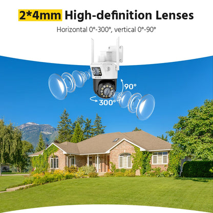 ANNKE 3+3MP Dual-Lens PT Security Camera Wireless WiFi Outdoor IP Camera with Two-Way Audio Human Detection, Auto Tracking, Dual-Color Night Vision, Red & Blue Light Alarm, IP66 Waterproof