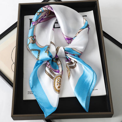 60Colors Luxury Scarf Women 70*70Cm Silk Feel Square Hair Wrapping Foulard Satin Shawl Big Size Head Bandana Hijab Handkerchief