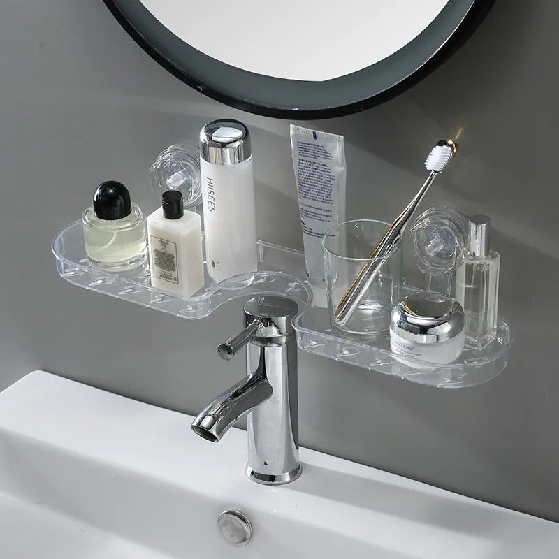 1-Piece Suction Cup Washbasin Storage Rack for Bathroom, Toilet, Mirror Front, Faucet, High Aesthetic Value, No-Drill Wall-Mounted, Universal, Available in Two Colors