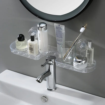 1-Piece Suction Cup Washbasin Storage Rack for Bathroom, Toilet, Mirror Front, Faucet, High Aesthetic Value, No-Drill Wall-Mounted, Universal, Available in Two Colors