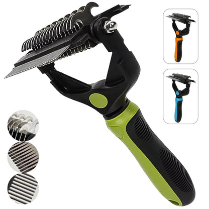 3 In 1 Dual Head Pet Deshedding Brush Fur Knot Cutter Comb Efficient Hair Remover Comfort Grip Grooming Tool For Dogs Cats