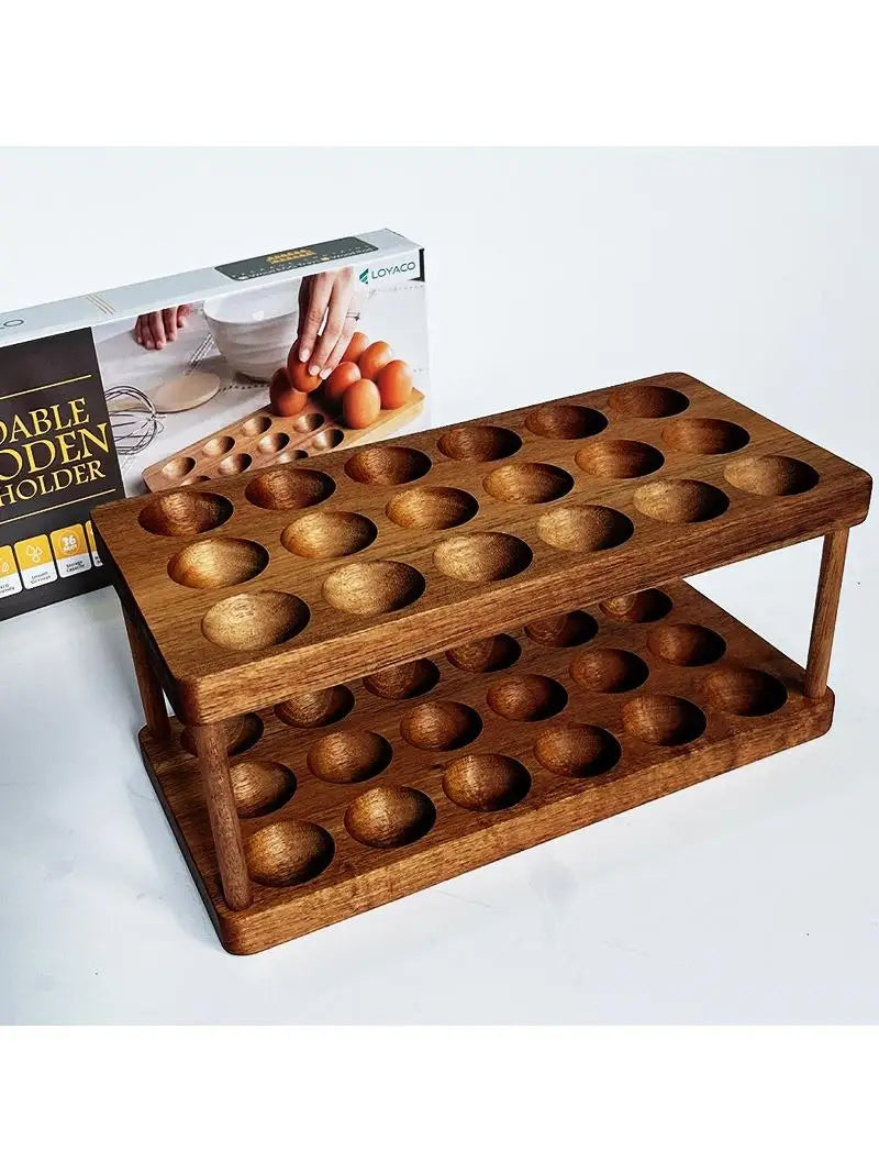 Real Wood Double Layer Egg Tray Kitchen Desktop Storage Rack Household Organizer Display Shelf Multi-Purpose Storage Solution