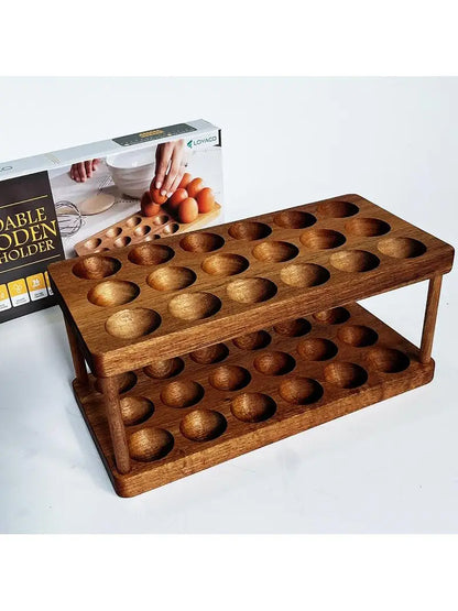 Real Wood Double Layer Egg Tray Kitchen Desktop Storage Rack Household Organizer Display Shelf Multi-Purpose Storage Solution