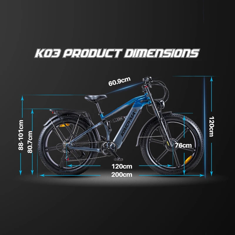 KIMDYMA K03 3000W Dual Motor Electric Bike for Adults, 48V Lithium Battery 26" Fat Tyre All-Terrain E-bike with Hydraulic Brakes